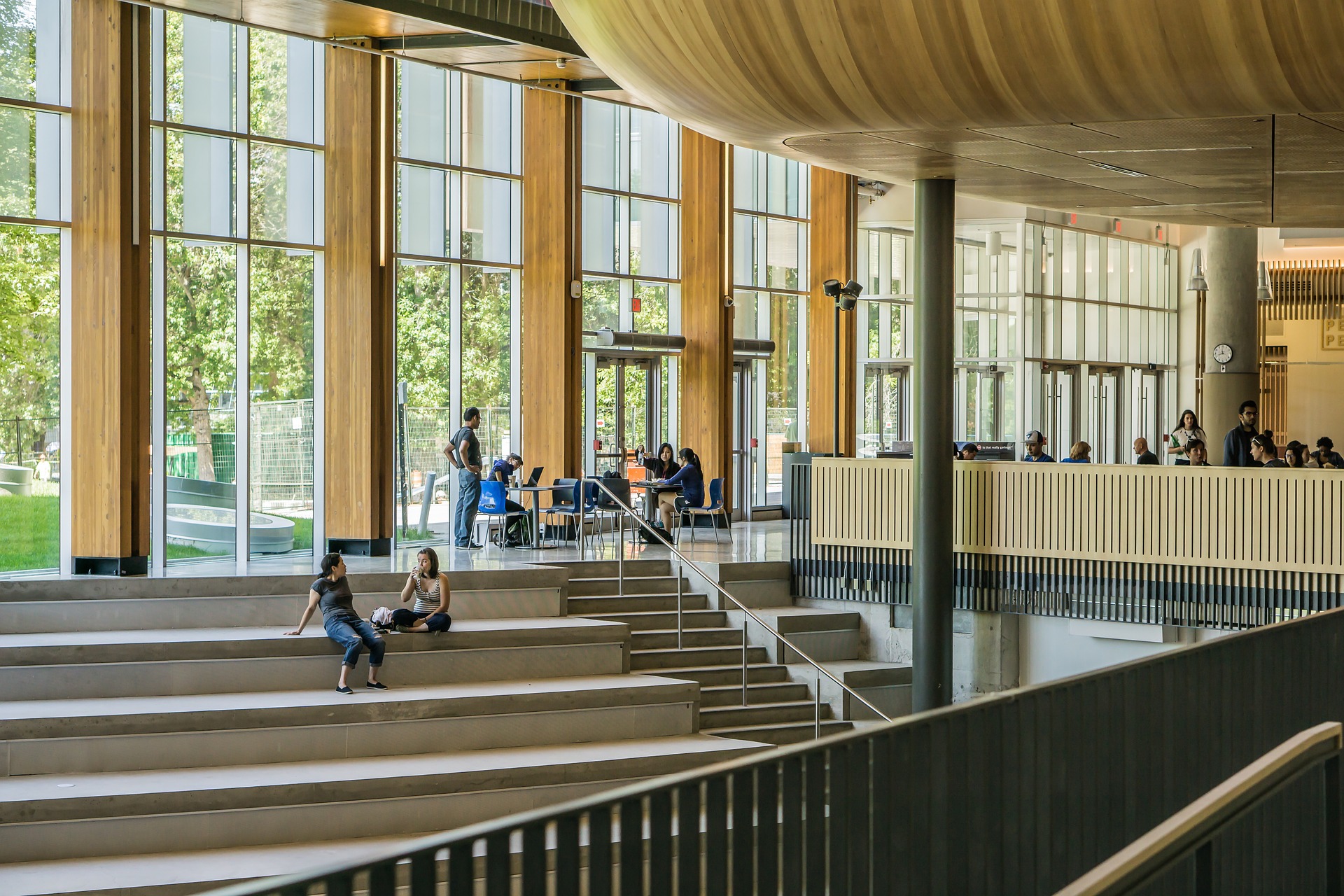 students sitting on steps in the university union