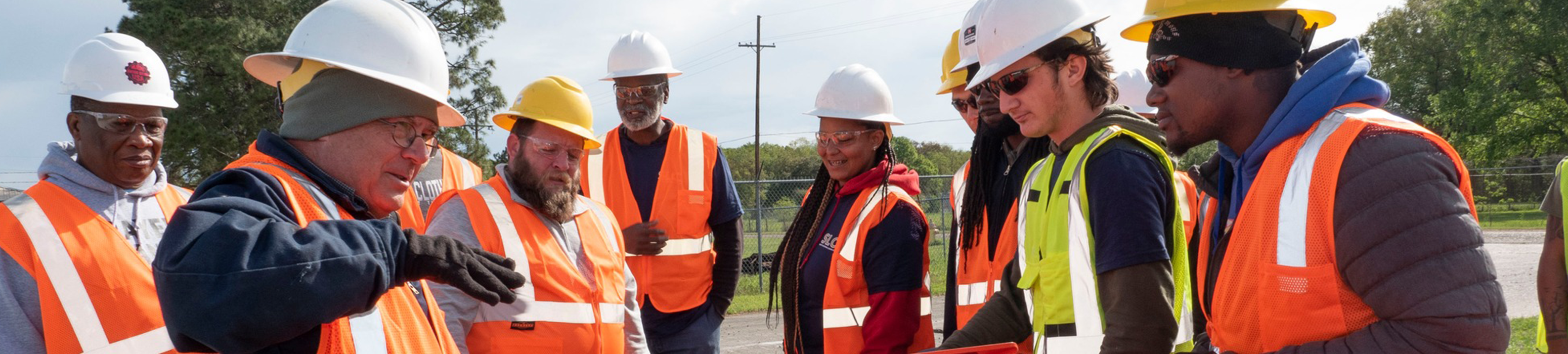 Construction workers discussing a project