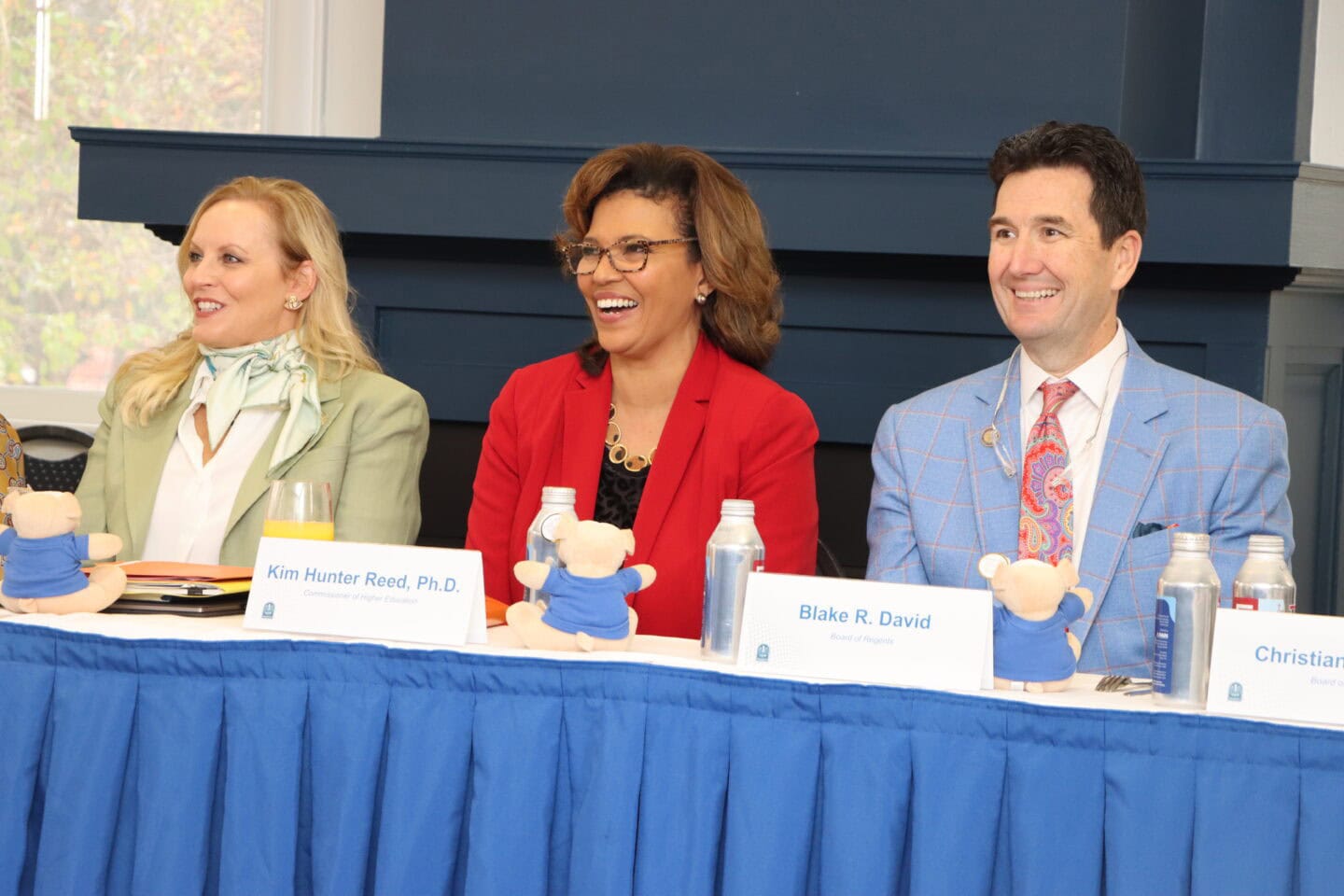 Commissioner Kim Hunter Reed with Regent Blake David and Chair Misti Cordell at Louisiana Tech