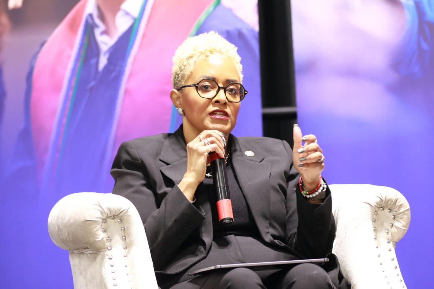 Dr. DeRionne Pollard speaks at the 2026 Meauxmentum Summit.