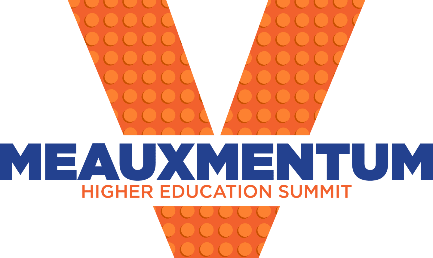 Meauxmentum V logo with block texture over the V
