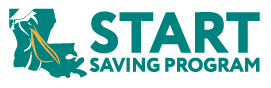 Teal Louisiana with pelican silhouette and START Saving Program text